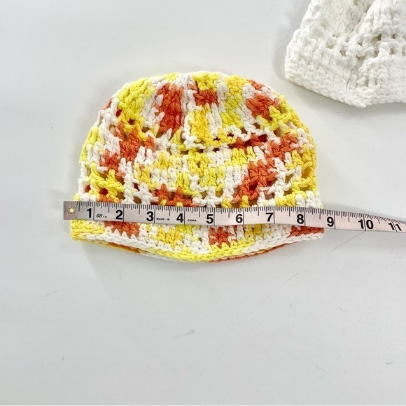 Two handmade crochet baby hats Bohemian Boho Shabby Chic Retro Orange Yellow Hat - Picture 4 of 6